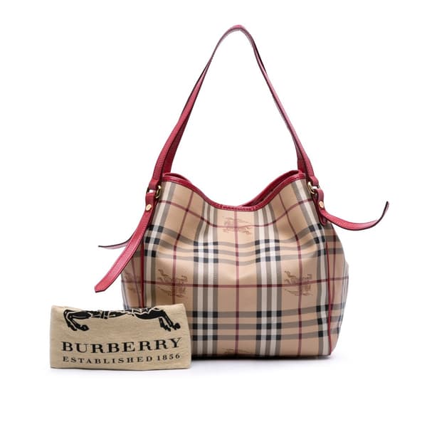 Pre-owned Burberry Haymarket Check Coated Canvas Canterbury Tote Brown