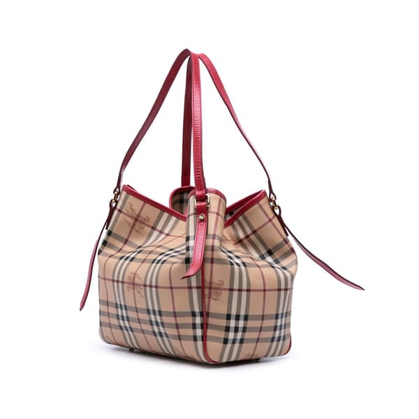 Pre-owned Burberry Haymarket Check Coated Canvas Canterbury Tote Brown
