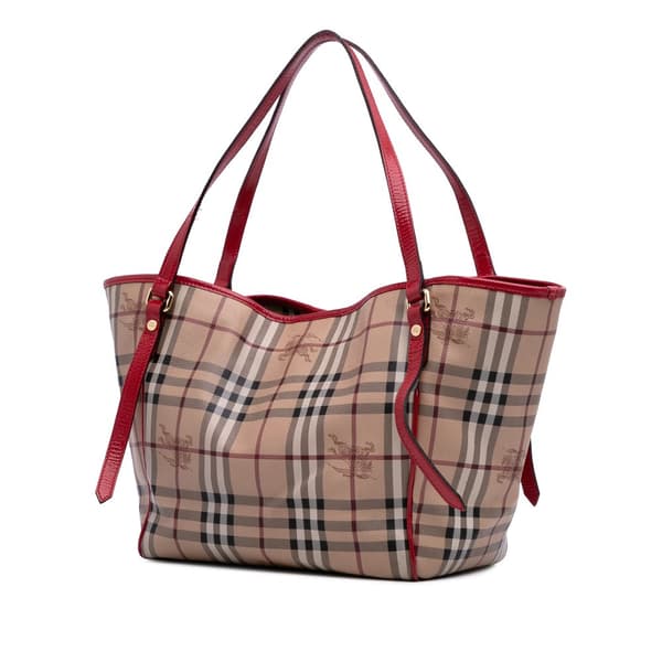 Pre-owned Burberry Small Haymarket Check Coated Canvas Canterbury Tote Brown