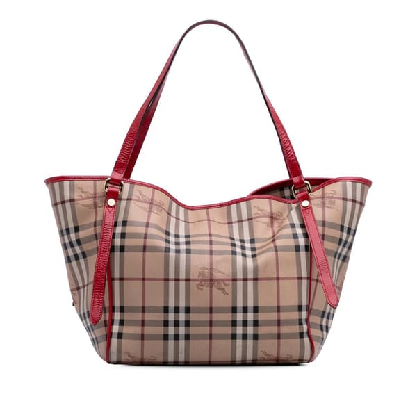 Pre-owned Burberry Small Haymarket Check Coated Canvas Canterbury Tote Brown