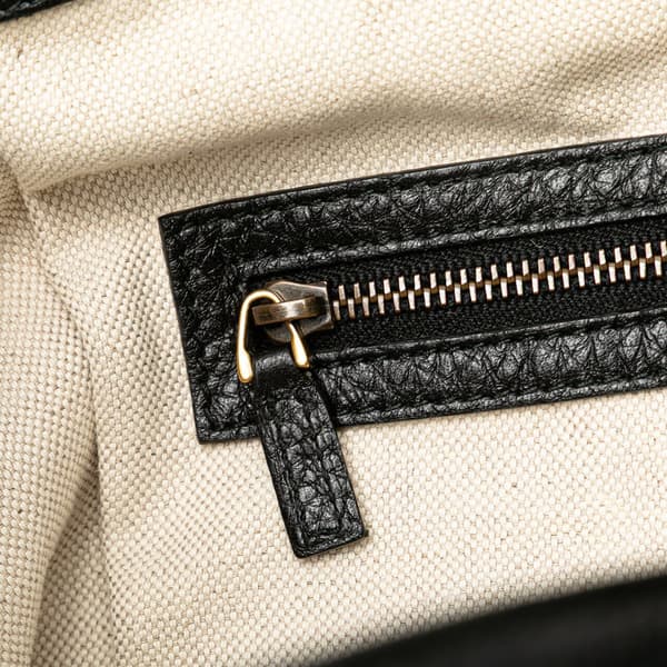 Pre-owned Gucci Medium Pebbled Calfskin Twill Tote Black