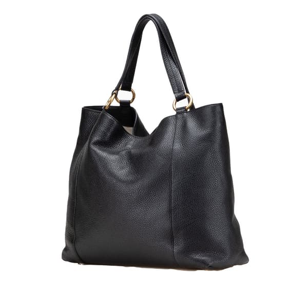 Pre-owned Gucci Medium Pebbled Calfskin Twill Tote Black