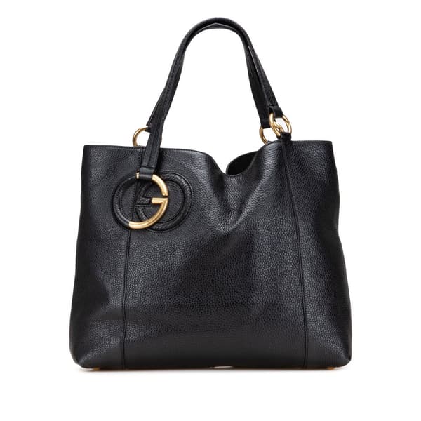 Pre-owned Gucci Medium Pebbled Calfskin Twill Tote Black