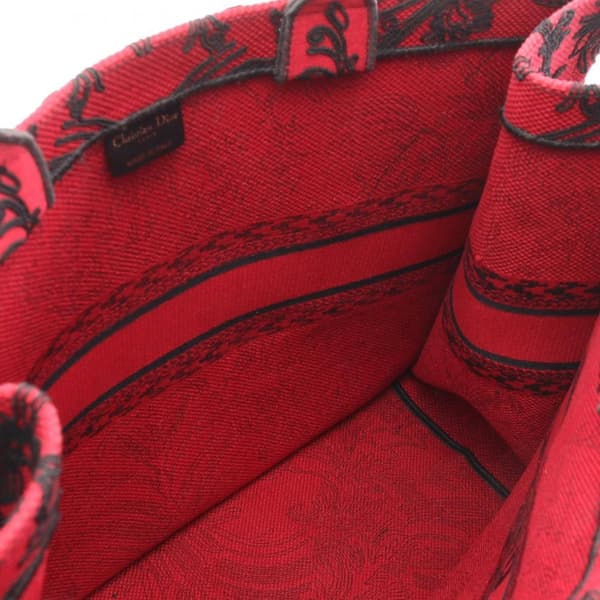 Pre-owned Dior Large Canvas Embroidered Book Tote Red