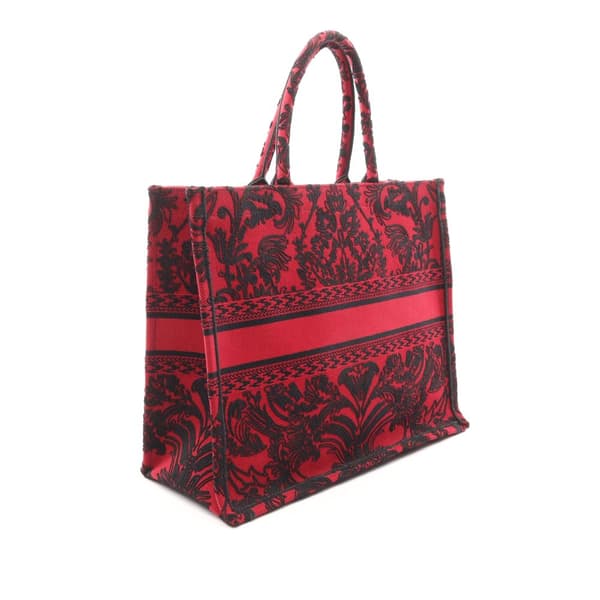 Pre-owned Dior Large Canvas Embroidered Book Tote Red