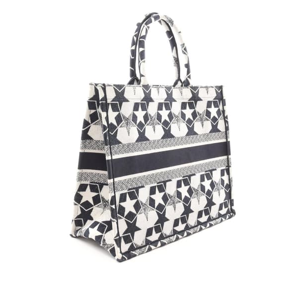 Pre-owned Dior Large Canvas Embroidered Lucky Star Book Tote Blue