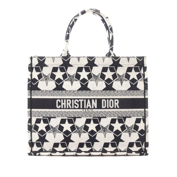Pre-owned Dior Large Canvas Embroidered Lucky Star Book Tote Blue