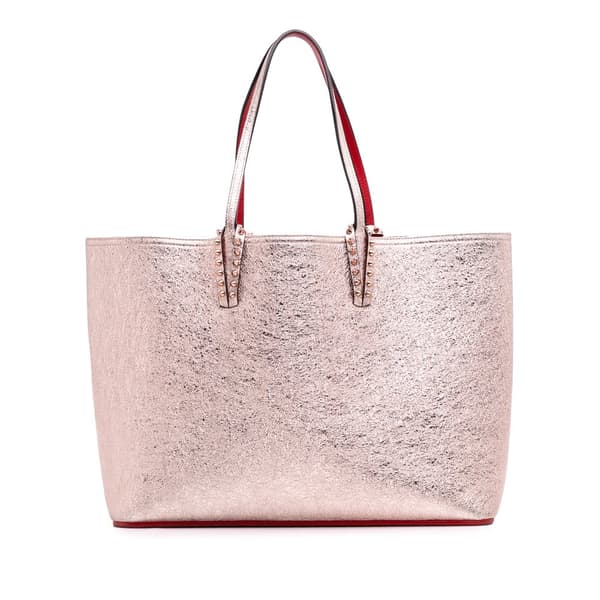 Pre-owned Christian Louboutin Metallic Crinkled Calfskin Spike Cabata Tote Pink