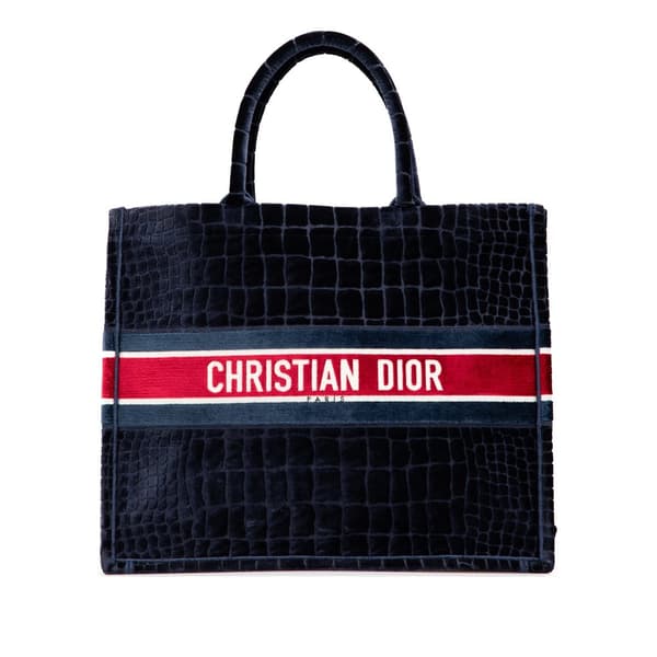 Pre-owned Dior Large Velvet Embossed Book Tote Blue