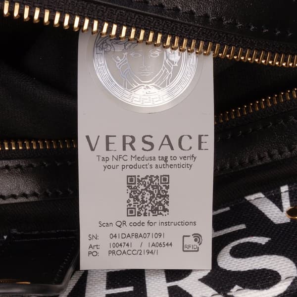 Pre-owned Versace Canvas Logo Print Tote Black
