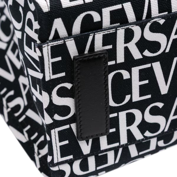 Pre-owned Versace Canvas Logo Print Tote Black