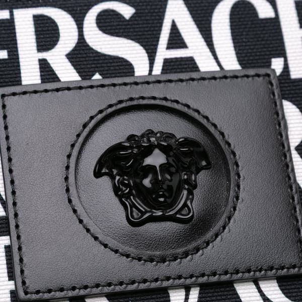 Pre-owned Versace Canvas Logo Print Tote Black