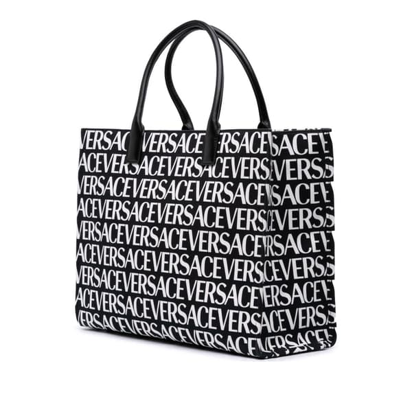 Pre-owned Versace Canvas Logo Print Tote Black