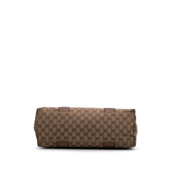 Pre-owned Gucci Medium GG Canvas Bamboo Libeccio Tote Brown