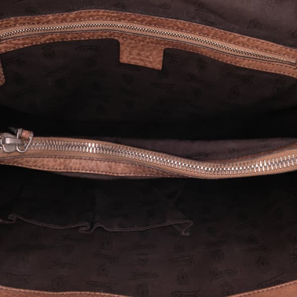 Pre-owned Gucci Medium GG Canvas Bamboo Libeccio Tote Brown