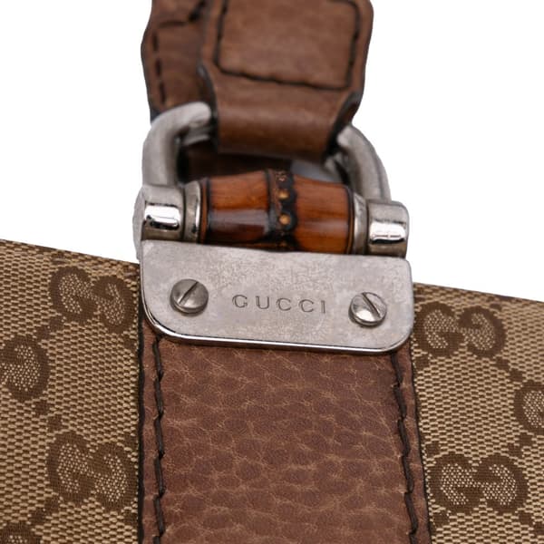 Pre-owned Gucci Medium GG Canvas Bamboo Libeccio Tote Brown
