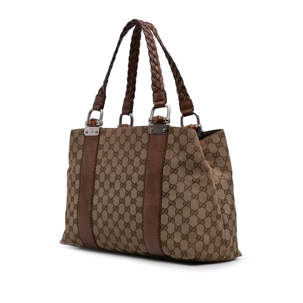 Pre-owned Gucci Medium GG Canvas Bamboo Libeccio Tote Brown