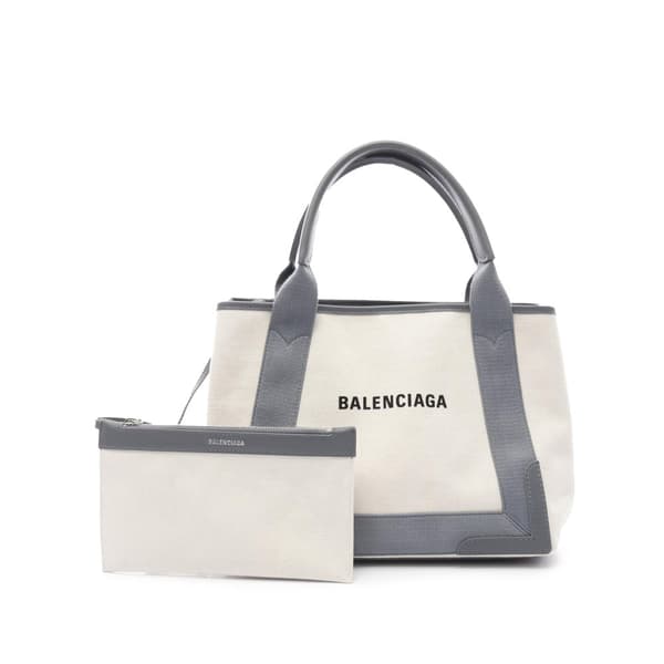 Pre-owned Balenciaga Canvas Navy Cabas S Brown