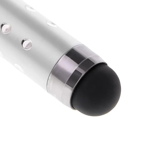 Silver infällbar penna med strass för pekskärm - 3,5 mm jackfäste