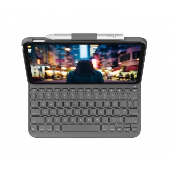 Logitech för iPad (10:e generationen) Slim Folio-tangentbordsfodral med inbyggt trådlöst tangentbord (grafit) - engelska