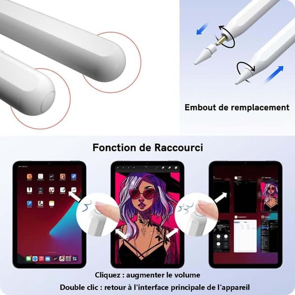Tablet Stylus Pen, iPad Touch Stylus Pen Trådlös laddning, Tilt Sensing, för iPad/Pro/Air/Mini (Vit)
