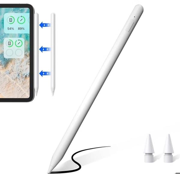 Tablet Stylus Pen, iPad Touch Stylus Pen Trådlös laddning, Tilt Sensing, för iPad/Pro/Air/Mini (Vit)