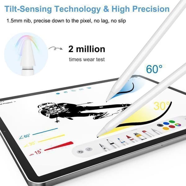 Touch Stylus Pen för iPad (2018-2024), Pixel Precision, Tilt &amp; Palm Rejection, för Android, iPad etc, Vit