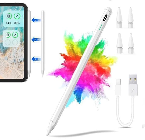 Touch Pen med trådlös laddning, kompatibel med iPad Pro iPad, iPad, iPad Mini, Stylus Pen med Anti-False Touch-funktion, Vit