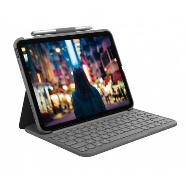 Logitech för iPad (10:e generationen) Slim Folio-tangentbordsfodral med inbyggt trådlöst tangentbord (grafit) - engelska