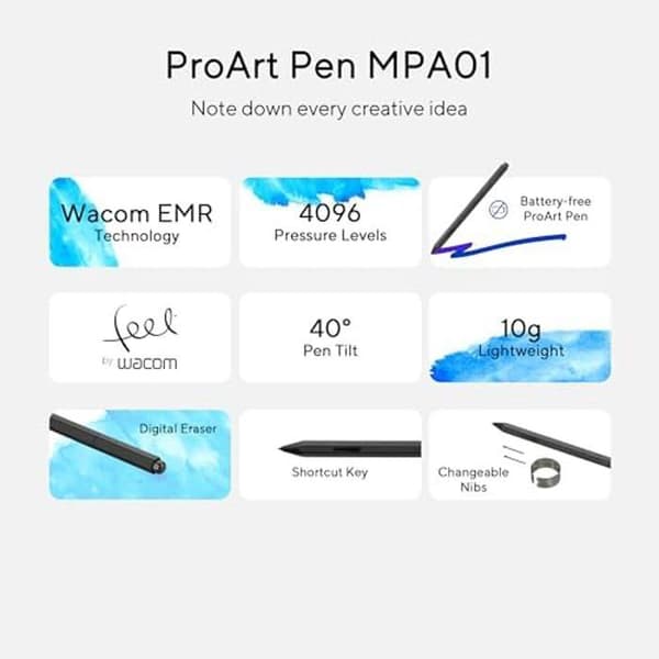 Stylus - ASUS - ProArt Pen MPA01 - WACOM EMR-teknologi - 4096 trycknivåer - Lätt och utan batteri