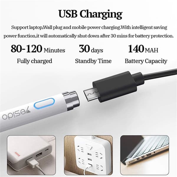 Stylet Capacitiv, 140mAh, Micro-USB, för Android, iOS - Yesido (ST05) - Vit