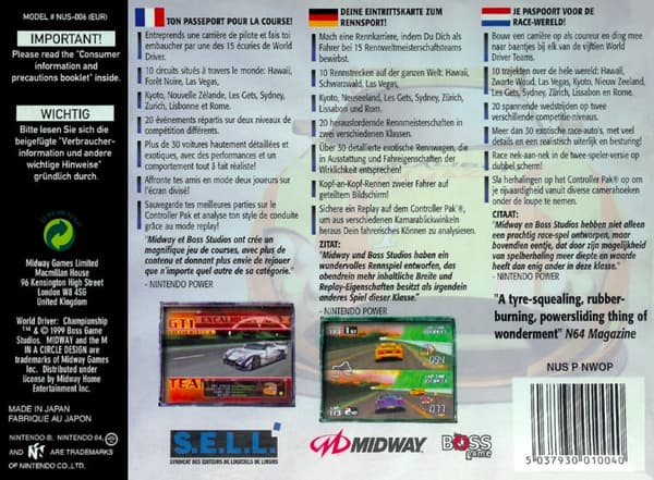 World Driver Championship - Nintendo 64/N64 - PAL/EUR - Cart Only