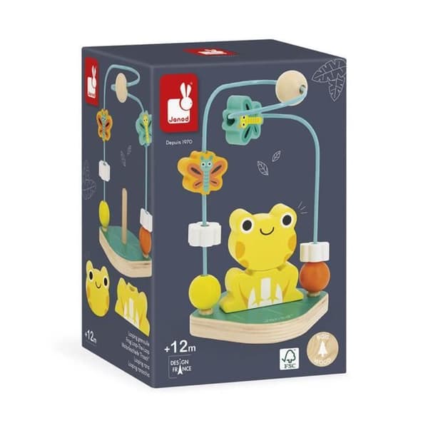 Looping Wooden Frog JANOD - 1 Looping och 1 Stapelbar - FSC TM Produkt - Från 12 månader