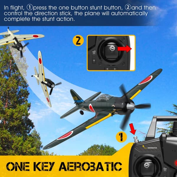 Eachine A6M Zero 2,4 GHz Mini RC -lentokone RTF EPP 400 mm siipiväli 6-akselinen gyro yksi painike U-käännös taitolento, mukana kaukosäädin ja 3 kpl p