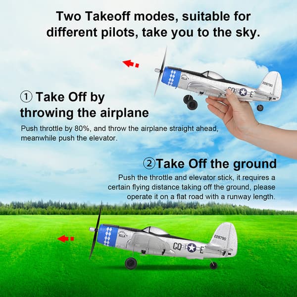 RC Airplane 402mm siipiväli P47 2.4G 4 Channel Performance Remote Control Airplane, top104B Sininen
