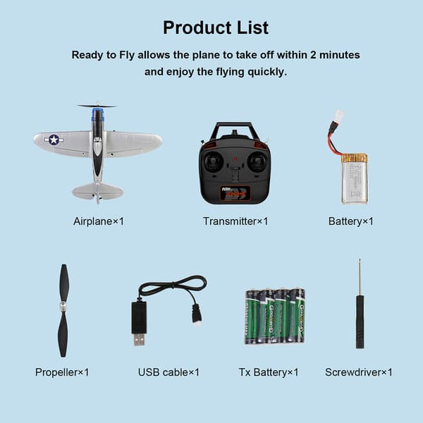 RC Airplane 402mm siipiväli P47 2.4G 4 Channel Performance Remote Control Airplane, top104B Sininen