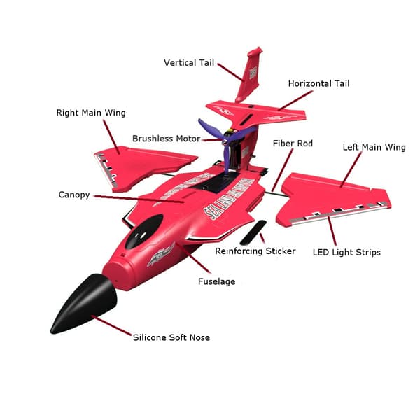 Raptor H650 Sea Land Air 490mm Wingspan 2,4GHz 6CH Smart Balance EPP RC Flygplan Warbird Fighter Sjöflygplan RTF för nybörjare, röd