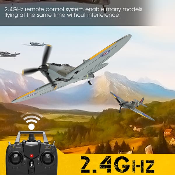Spitfire Fighter 2,4 GHz EPP 400 mm vingspann 6-axligt gyro En-knapps U-sväng Aerobatic Mini RC Flygplan RTF, med 2 batterier