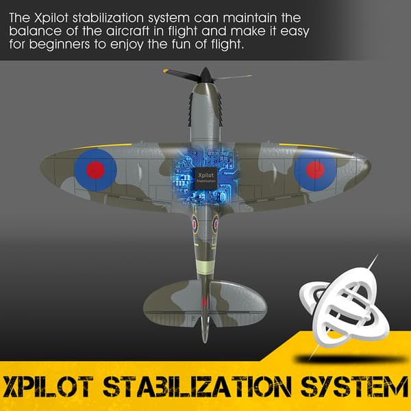Spitfire Fighter 2,4 GHz EPP 400 mm vingspann 6-axligt gyro En-knapps U-sväng Aerobatic Mini RC Flygplan RTF, med 2 batterier