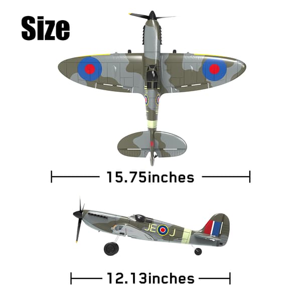 Spitfire Fighter 2,4 GHz EPP 400 mm vingspann 6-axligt gyro En-knapps U-sväng Aerobatic Mini RC Flygplan RTF, med 2 batterier