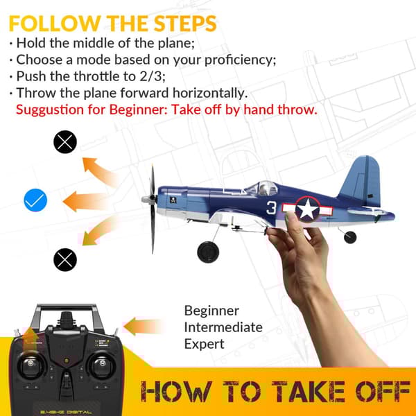 Mini F4U V2 EPP 2.4G 4CH 6-akset Gyro One Key Aerobatics XPilot Stabilization System RC Airplane Glider Warbird RTF med 2 batterier