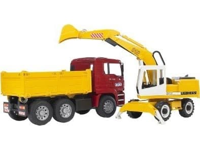Bruder MAN TGA construction truck and Liebherr Excavator toy