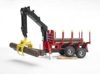 Bruder Forestry trailer with loading crane, 4 trunks and grab toy