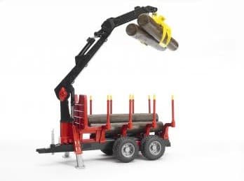 Bruder Forestry trailer with loading crane, 4 trunks and grab toy