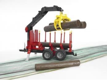 Bruder Forestry trailer with loading crane, 4 trunks and grab toy