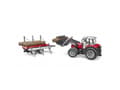 Miniatyrbild 3 av 5: Bruder Massey Ferguson 7480 tractor with frontloader and timber trailer toy
