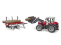 Miniatyrbild 4 av 5: Bruder Massey Ferguson 7480 tractor with frontloader and timber trailer toy