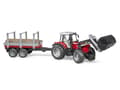Miniatyrbild 2 av 5: Bruder Massey Ferguson 7480 tractor with frontloader and timber trailer toy