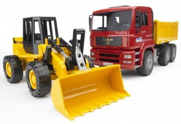 Bruder MAN TGA construction truck and FR 130 articulated road loader toy