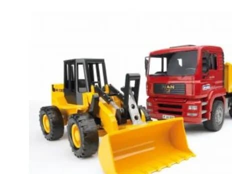 Bruder MAN TGA construction truck and FR 130 articulated road loader toy